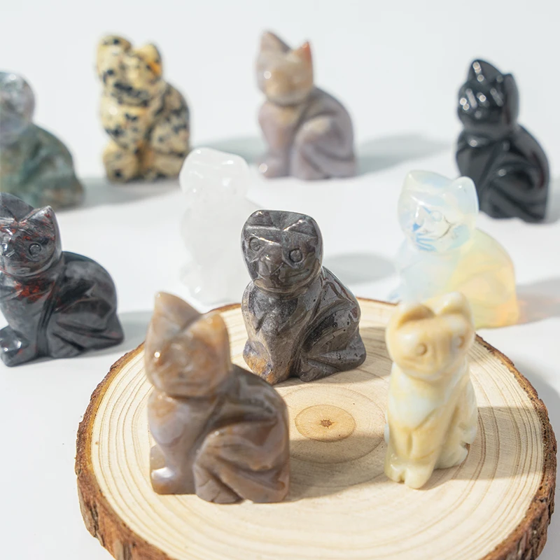 Robin Crystal factory wholesale gemstone animal carvings crystal cat crystal carving wholesale
