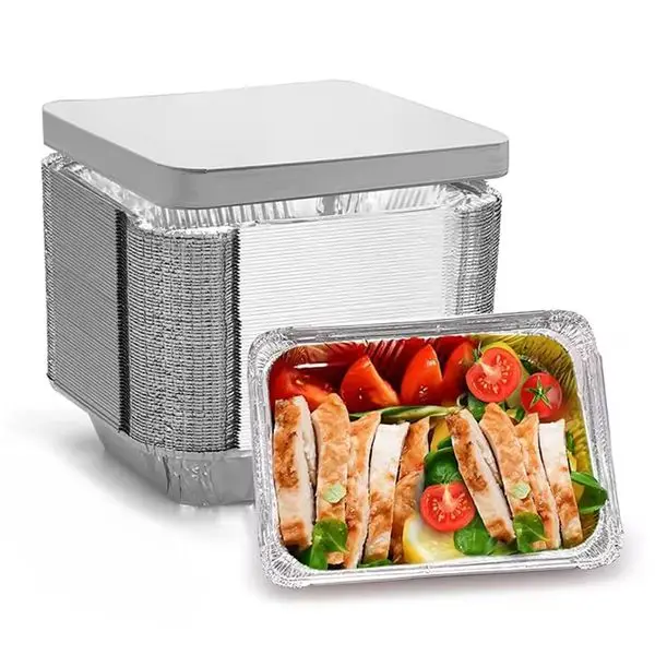 Aluminum Foil Cupcake Container 150/300ml Heat-Resistant Foil Baking Cups with Clear Lids and Spoons Mini Square Cake Pan