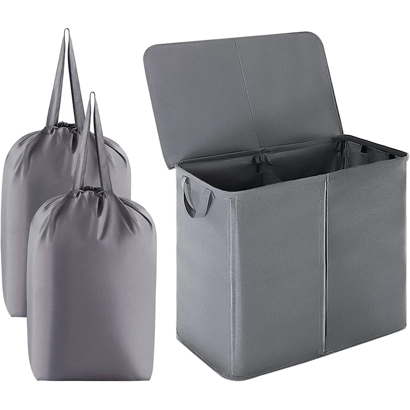 Hot Selling Double Laundry Hamper with Lid and Removable Laundry Bags