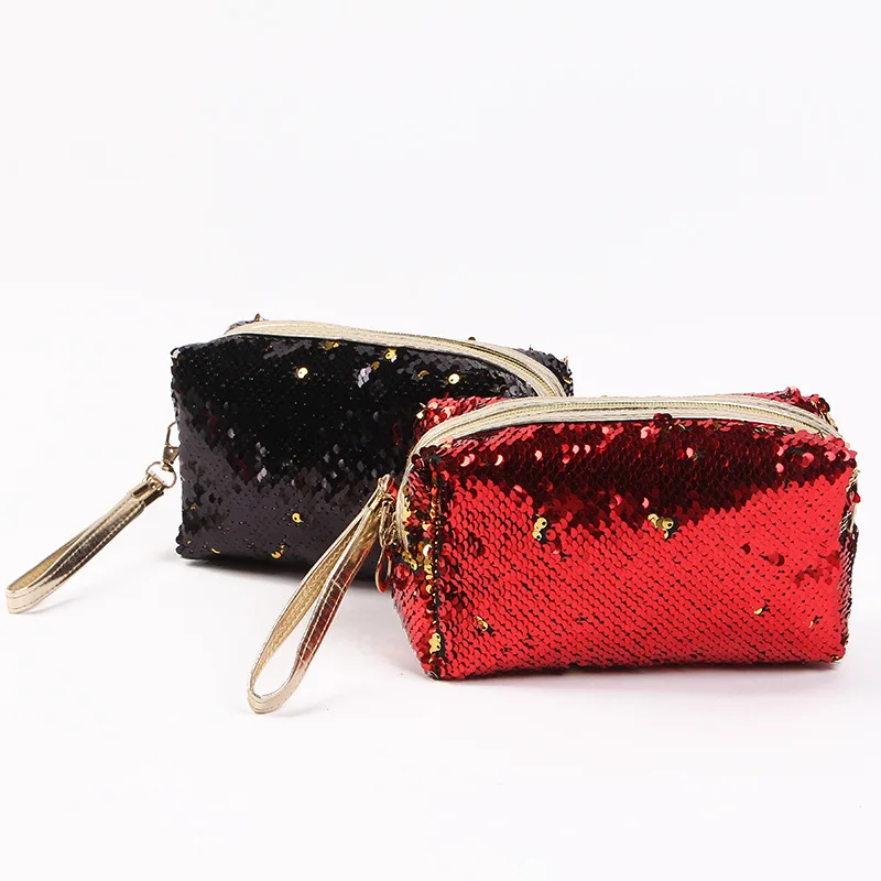 Fashionable Sequins Toiletry Organizer Zipper Makeup Pouch Girl Travel Shiny Glitter Cosmetic Bag