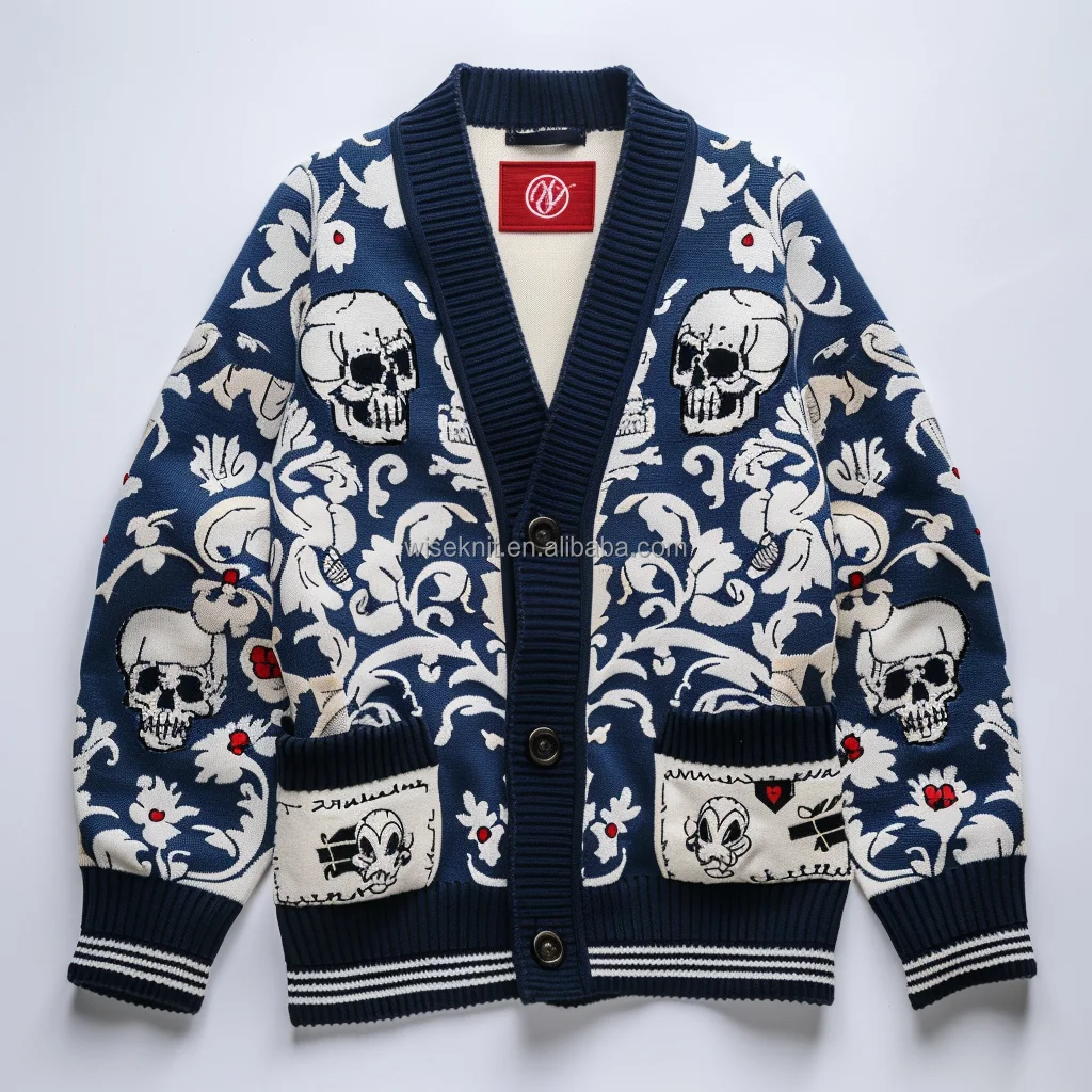 Oversized Knit y2k button striped pattern raw edge V neck Jacket Cotton Cardigan for Office Ladies Lady Womens