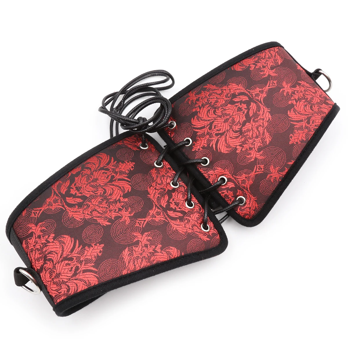Six Piece Scarlet Brocade Style Corset and Cuff Restraint Kit Red Satin Waist Fetish BDSM Bondage Gear Kit Set For Women Couples