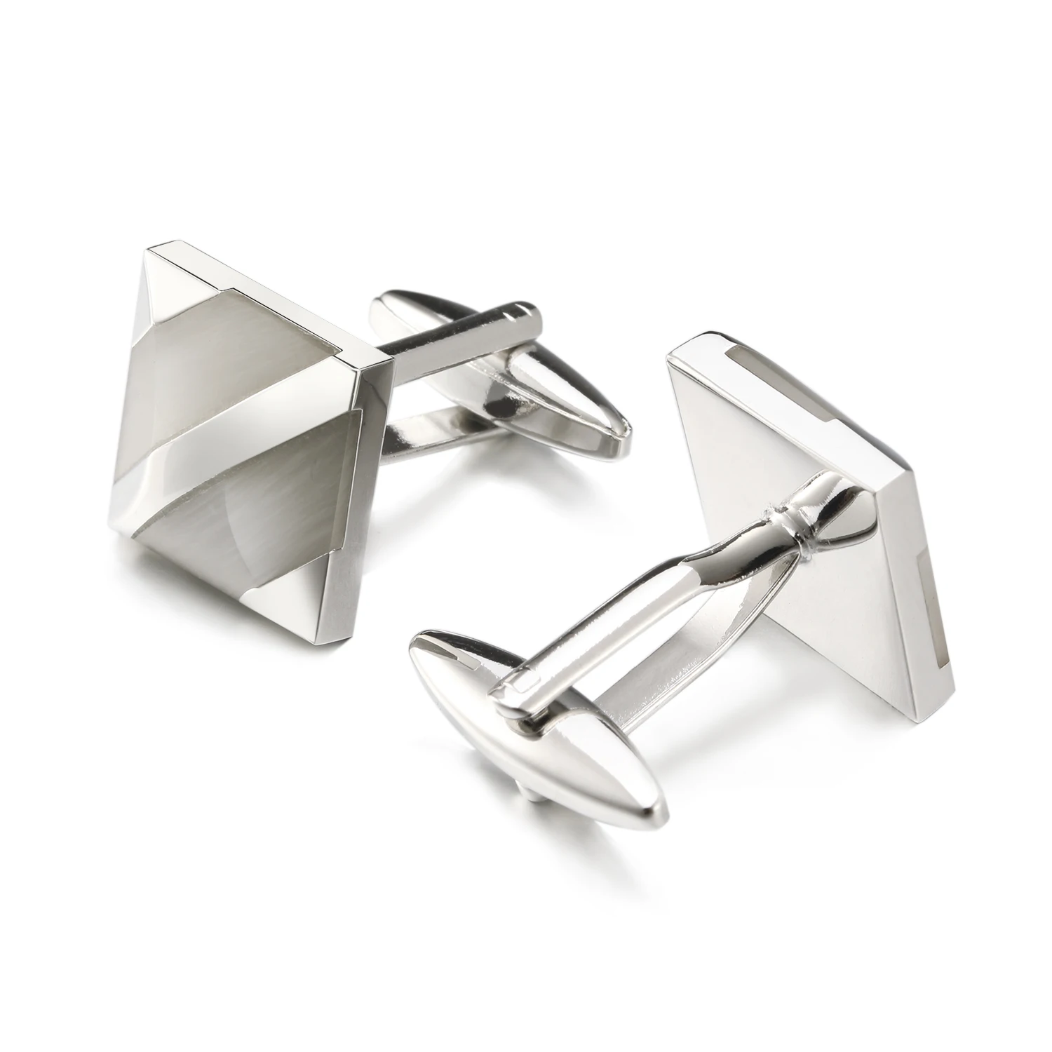 OB Jewelry-Silver Metal Men Jewelry Cuff links White or Black Stone Splicing Cufflinks Newest Square Cufflinks For Mens Shirts