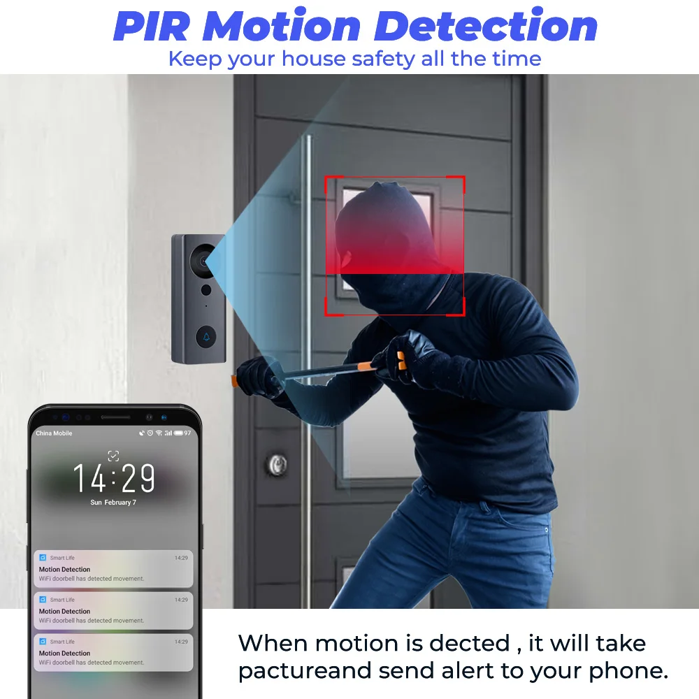 Tuya 1080P HD WiFi IP55 Doorbell with Camera Outdoor Two-way Intercom PIR Motion Sensor LED Night
