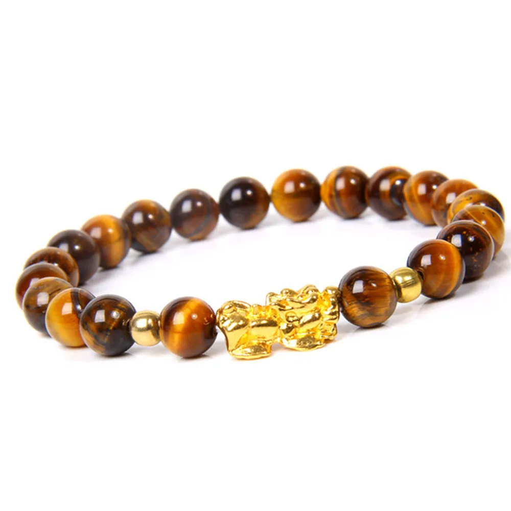 Hot Sale Wholesale Charm Lucky Fortune Tiger Eye Natural Feng Shui Black Obsidian Pixiu Bracelet Jewelry For Men Women Gift