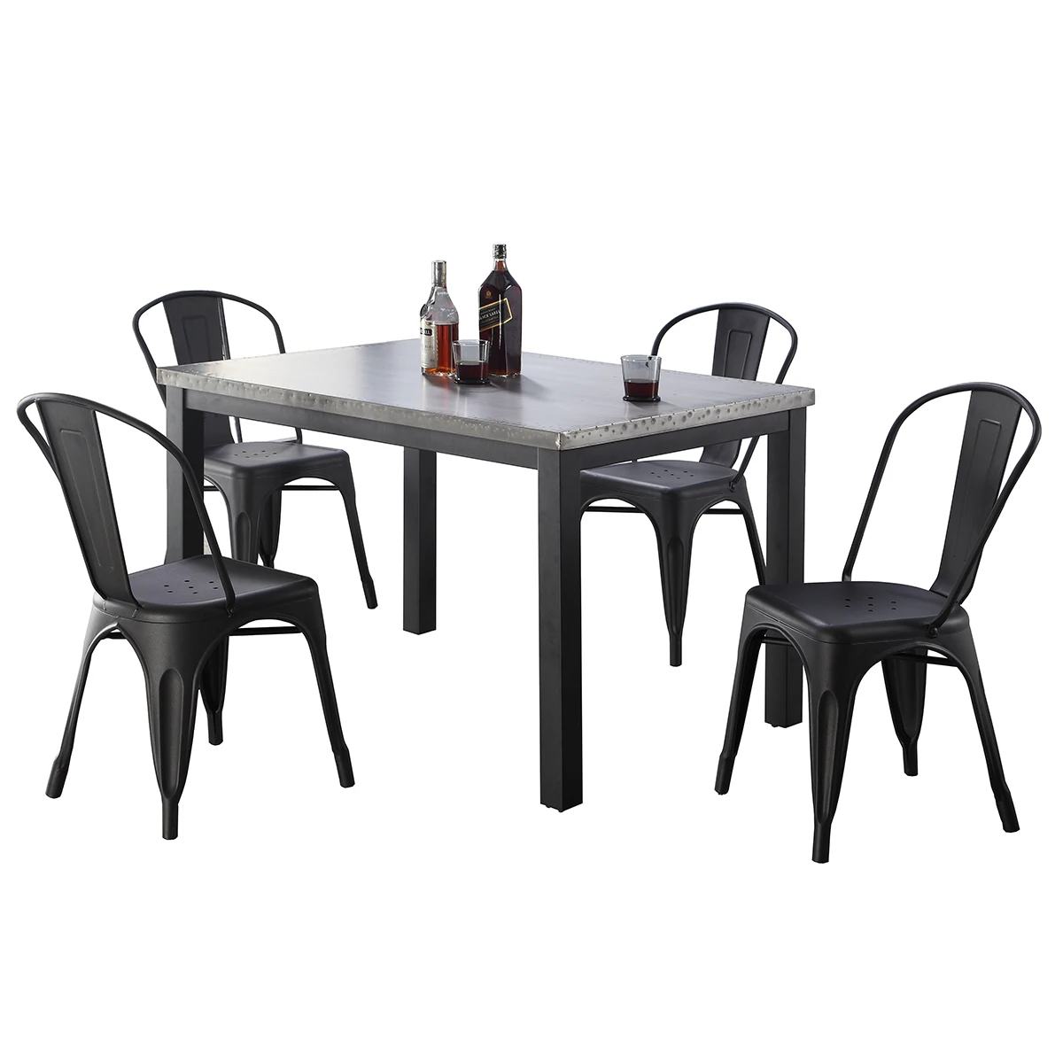 industrial black metal frame furniture stainless steel top dining table set