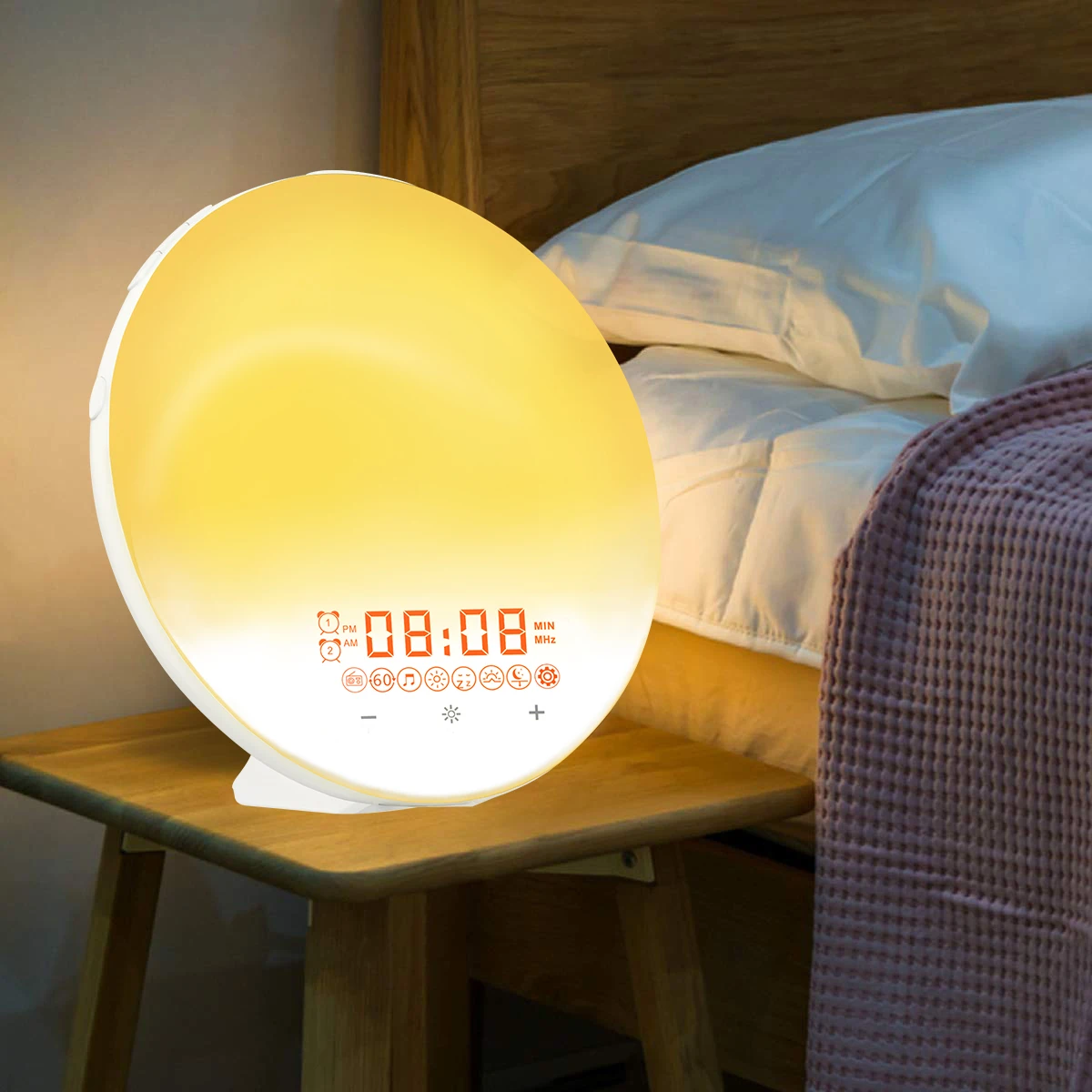Night Lights Wake Up Light Sunrise Alarm Clock Bedroom with Sunrise Simulation, Fall Asleep, Dual Alarms, FM Radio, Snooze