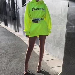 2019 hot selling Letter print plus long fluorescent color sweater  girls neon long hoodie