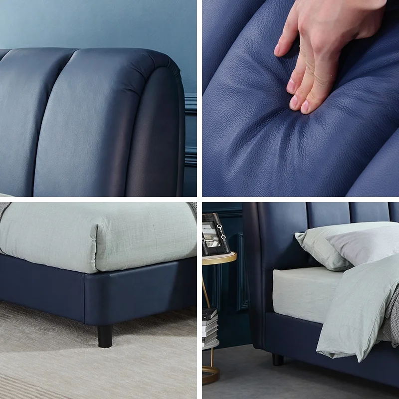 AIDI OEM/ODM European Luxury Modern Bedroom Furniture Letto Bett Tufted Soft King Size Double Wood Genuine Leather Bed Frame