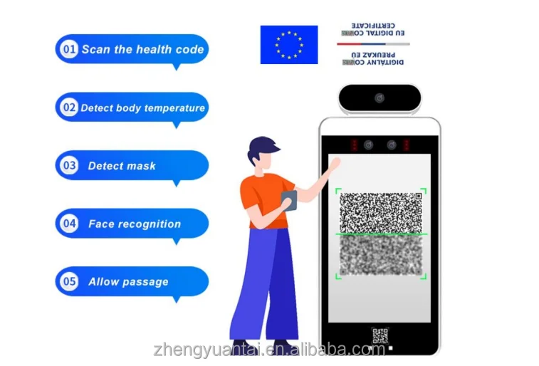 8inch Android Face recognition device supports EU digital health QR code