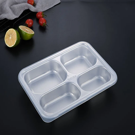Food Tray Canteen Fast Steel Metal Thali Plate Set Serving With Lid Hospital Stainless Plates Lunch Rectangular Kitchen