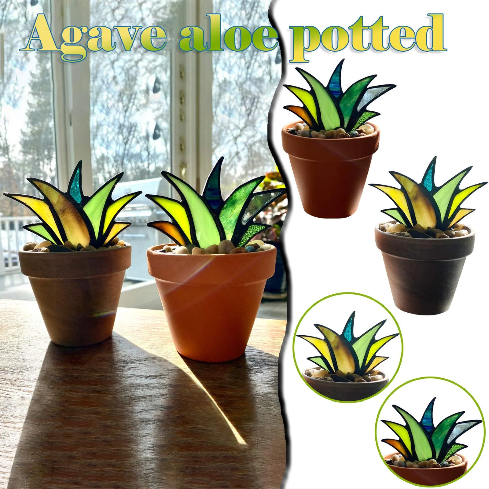 Mini Colorful Aloe Potted Plant Pot Acrylic Agave for Home Indoor Office Balcony Porch Yard Garden