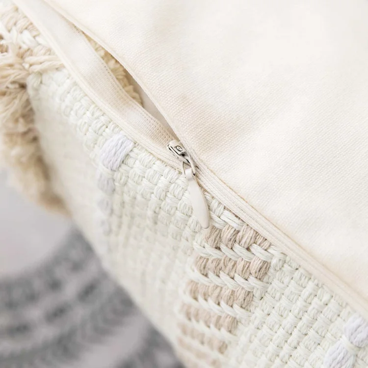 Decorative Bohemian Boho Ethnic Tassel Solid Cotton Linen Both Side  Cushion Cover For Sofa