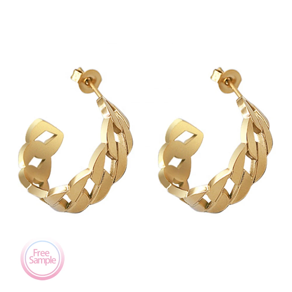 SSeeSY custom design fashion jewelry Wholesale 18K Gold Plated Hollow link Women non tarnish free Stainless Steel Hoop Earring