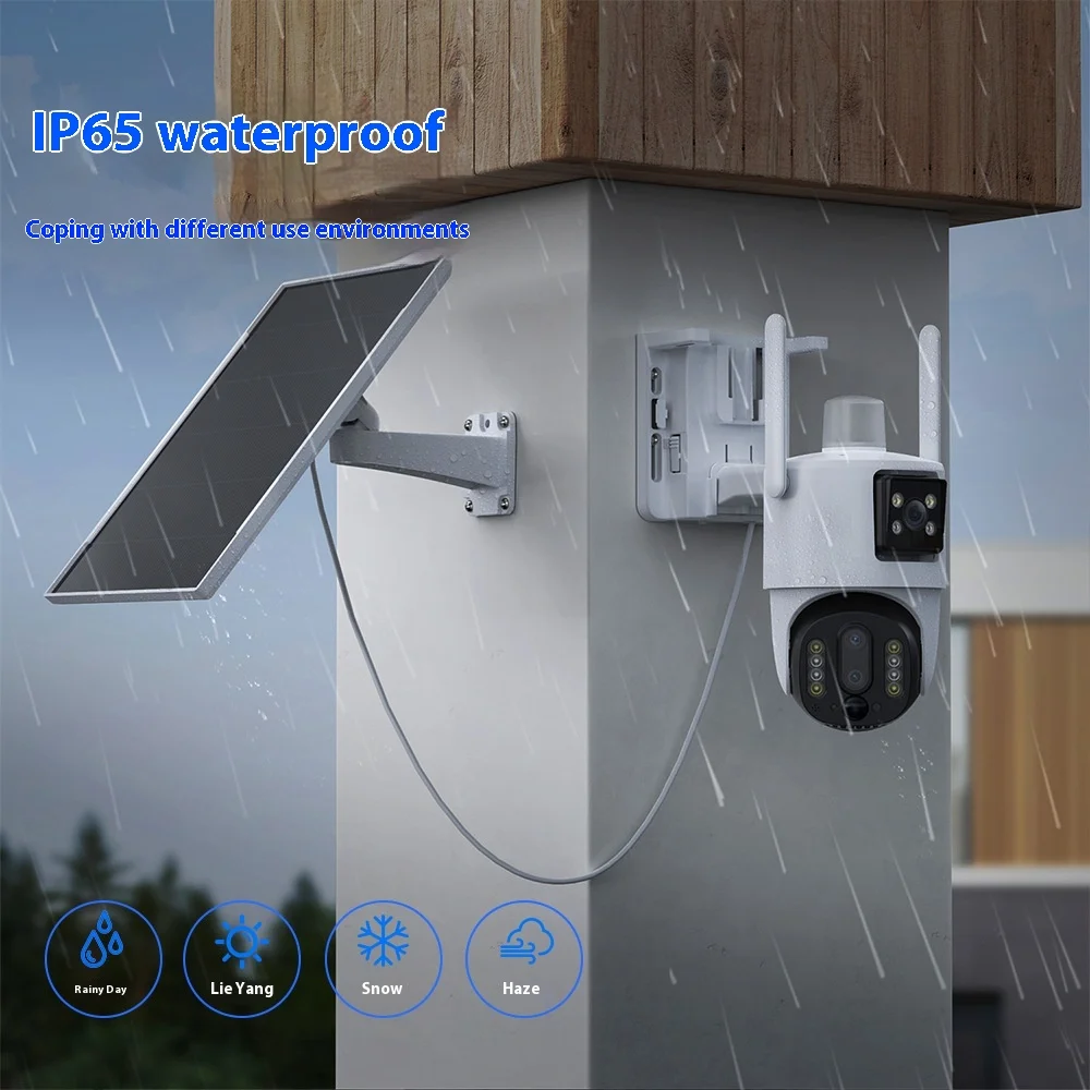 BP5 ZOOM V380 Solar Powered PTZ Wifi Camera 4G Three-Eye Dual-Screen HD Night Vision NVR Data 4MP Alarm Outdoor Camera