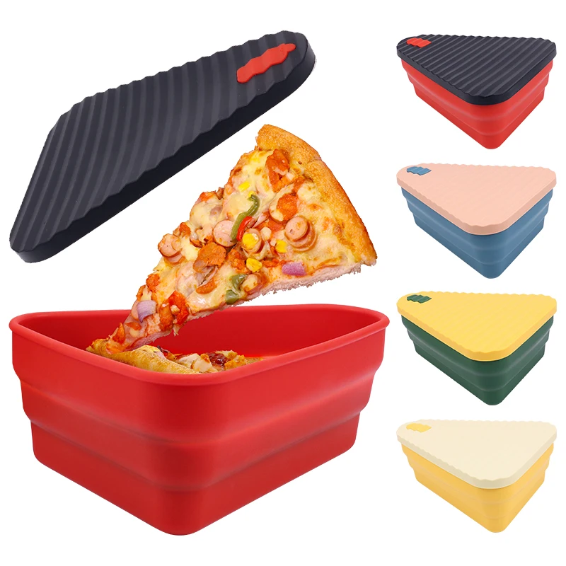Eco Silicone Pizza Pack Bread Food Storage Container Stackable Microwavable Frozen Collapsible Slice Lunch Pizza Packaging Boxes
