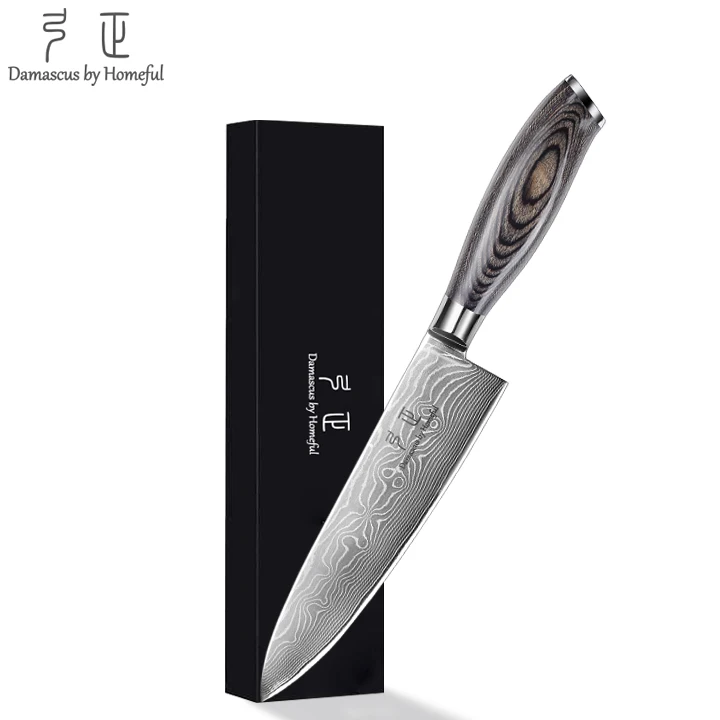 Оптовая продажа набор ножей Santoku из дамасской стали с ручкой Pakkawood лидер продаж для кухни резки