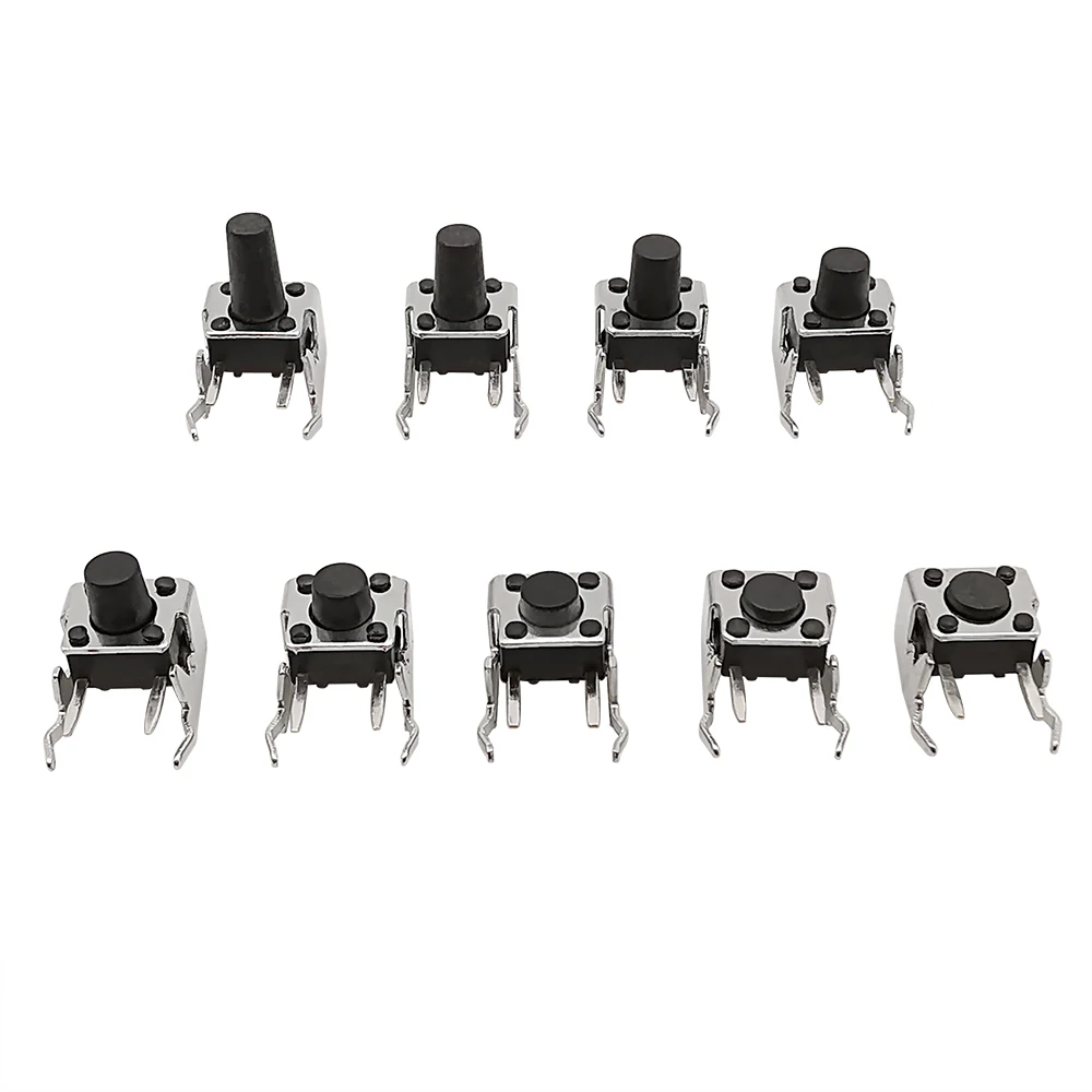 6x6 PCB Momentary Tactile Tact Push Button 4-Pin Self-reset Switch Right Angle With stent 6*6*4.3/4.5/5/6/7/7.5/8/9/10mm