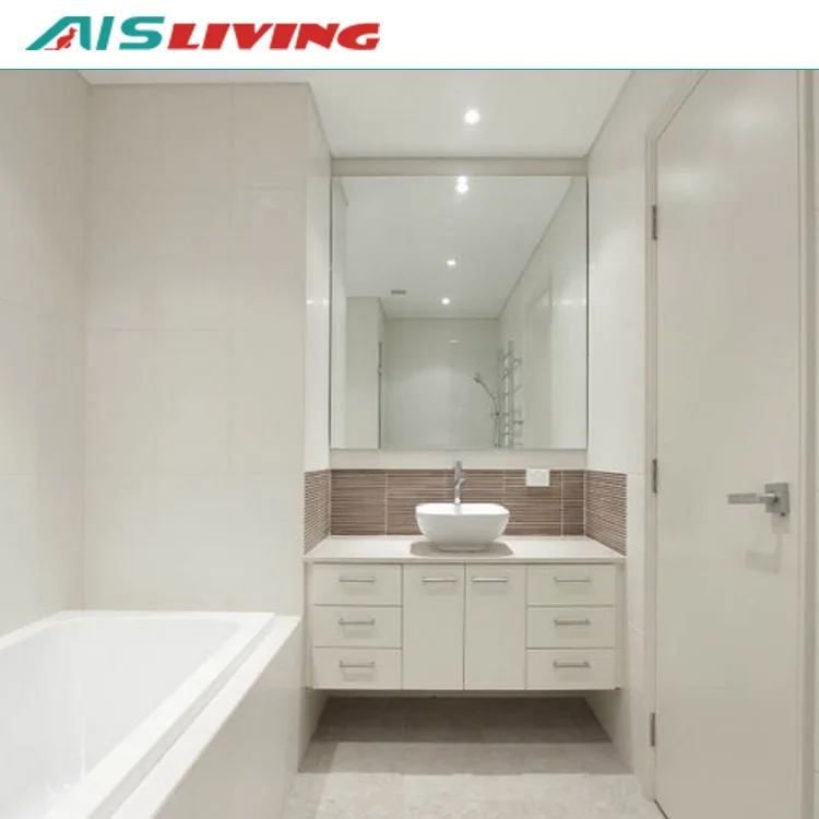 Top Grade Wholesale Wall Mounted White High Glossy painting PVC Ceramic Basin Bathroom Vanity with Mirror