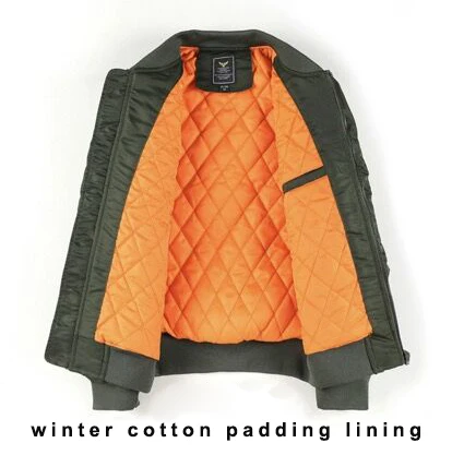 Full Nylon Durable Fabric Mens Winter Bomber Jacket Lined With Cotton Padding Autumn Baseball Varsity Jacket Street Windbreaker