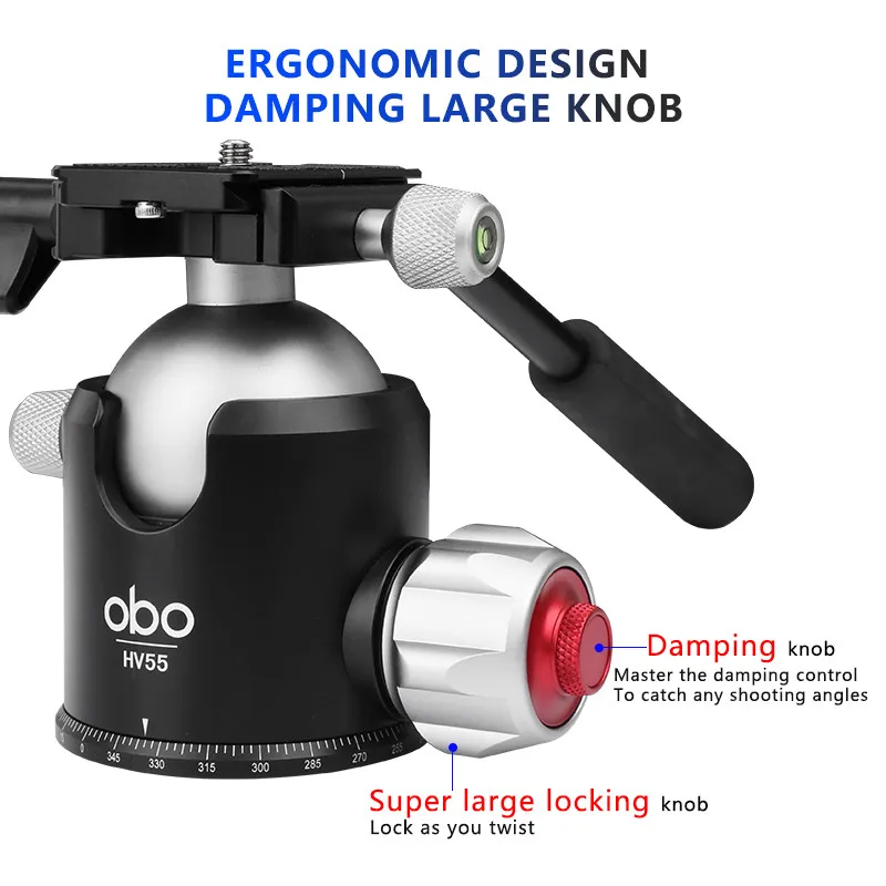 55mm big fluid adapter  tripod ball head mount 360 degree swivel video ball head