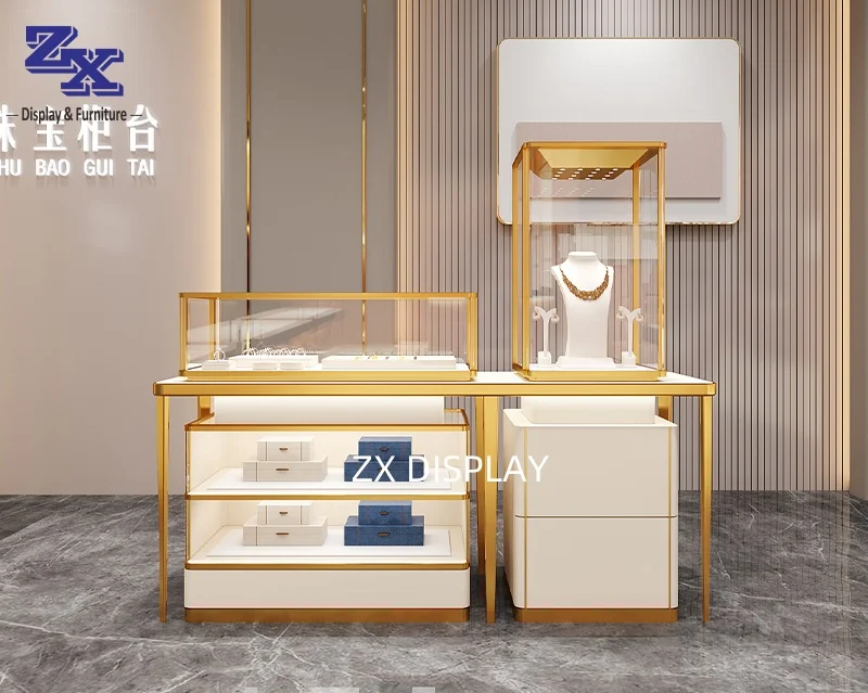 High End Customized Jewelry Display Showcase with Table and Storage cabinet for Jewelry Store Display