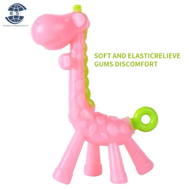 Beautiful cartoon colorful baby silicone toys Baby feeding set Customizable giraffe baby teether