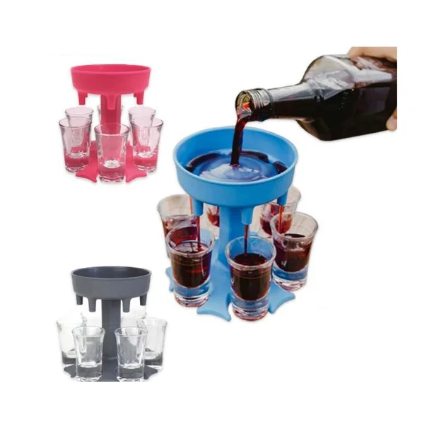 6 Shot Glass Dispenser Holder Carrier Liquid Dispenser Party Beverage Drinking Games Bar Cocktail Wine Quick Filling Tool
