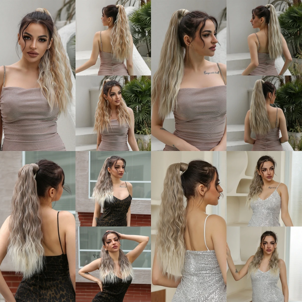 Synthetic Ponytail Long Wave Wine Red Blonde Brown Pony Tail Hair Extensions Heat Resistant Horsetail Hairpiece cheap ponytail