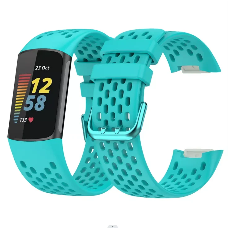 Coolyep Hole Style Fashion Breathable Sport Smart Watch Bands for Fitbit Charge 5 Solid Color Hole Silicone Watch Strap