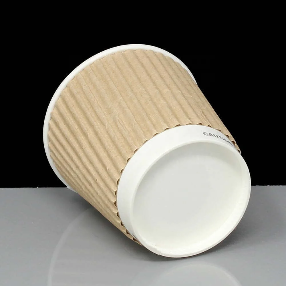 12oz Gold Foil Ripple Wall Paper Coffee Cup Disposable Beverage Cup with Stamping Embossing Vanishing Print Handling Feature