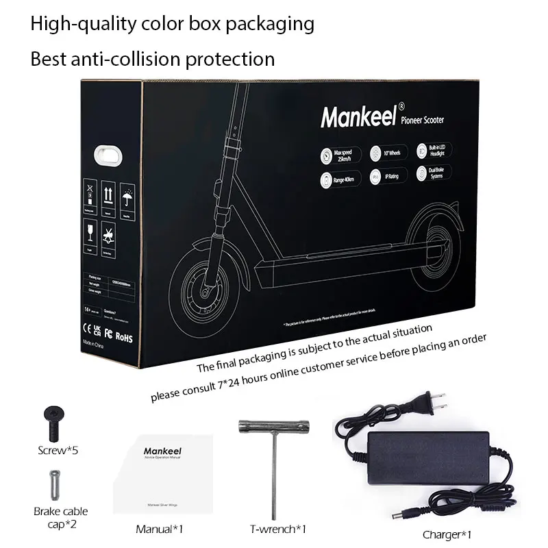 Mankeel Pioneer Private Eu Warehouse 10 Inch Adults Off Road Electric Scooter Kick Electrico Fully Enclosed Mobility Scooters