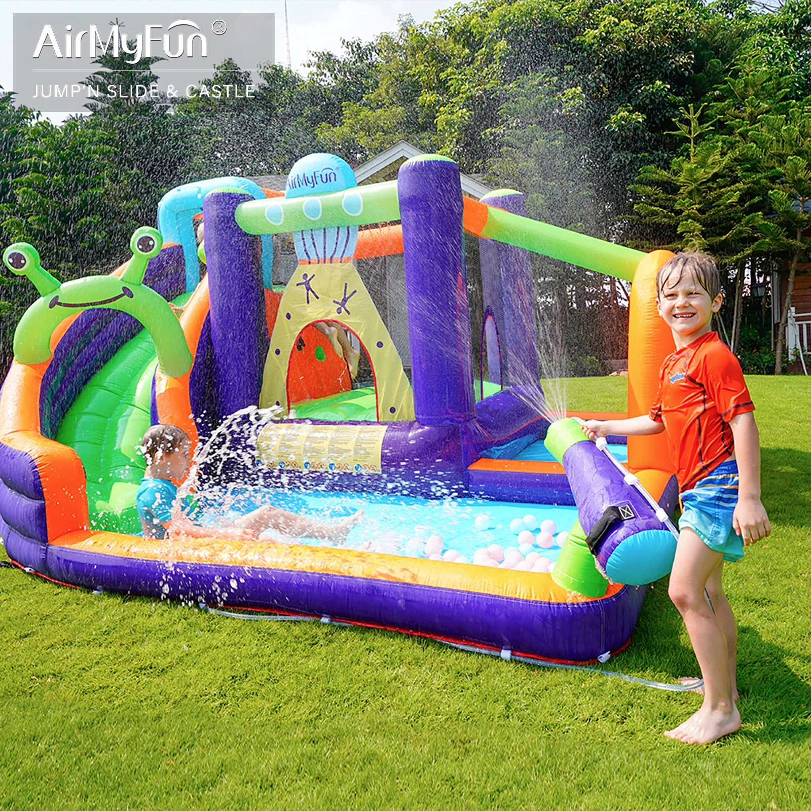 Airmyfun pvc custom best design wholesale inflatable castle  jumper with slide and slip