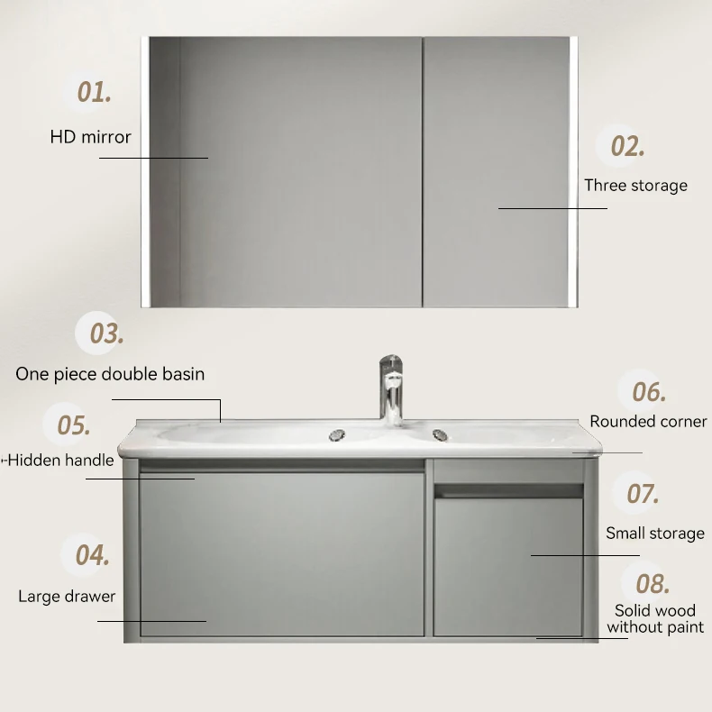 Custom home or hotel bathroom furniture solid wood wall mounted mirror cabinet bathroom vanities cabinets
