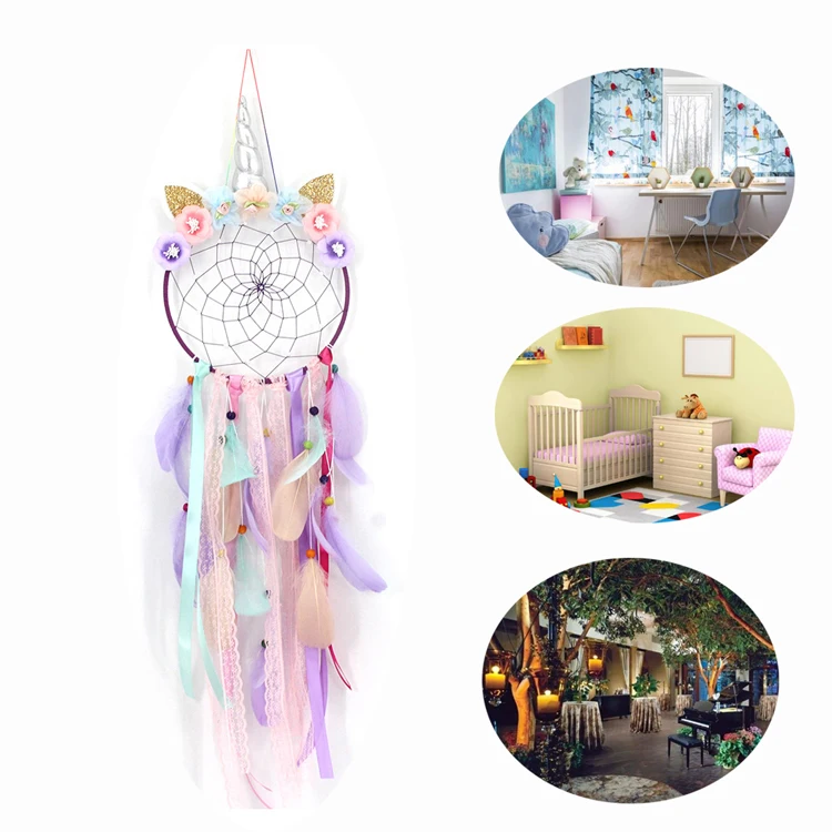 Единорог, мечта, единорог, Ловцы снов со светодиодом, красочное перо ручной работы для детей, Детский декор для девочек, настенное украшение, подарок благословение