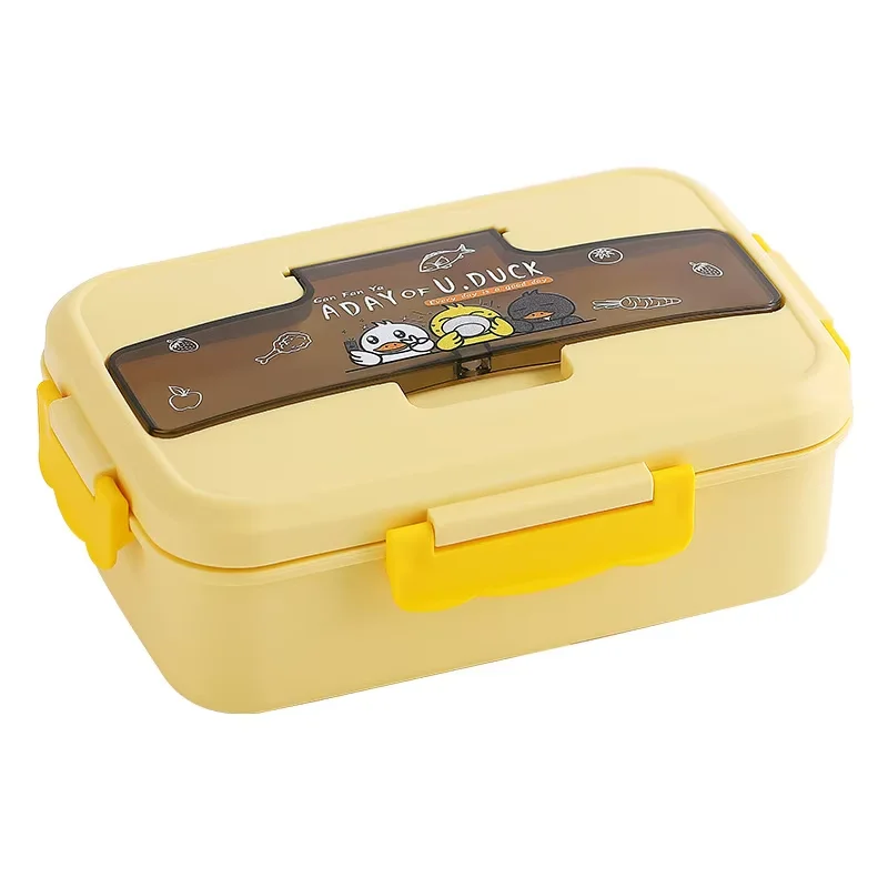 Small Yellow Duck Microwaveable Heating Students Work With Lunch Box Set Compartment Fruit Sealed Lunch Box