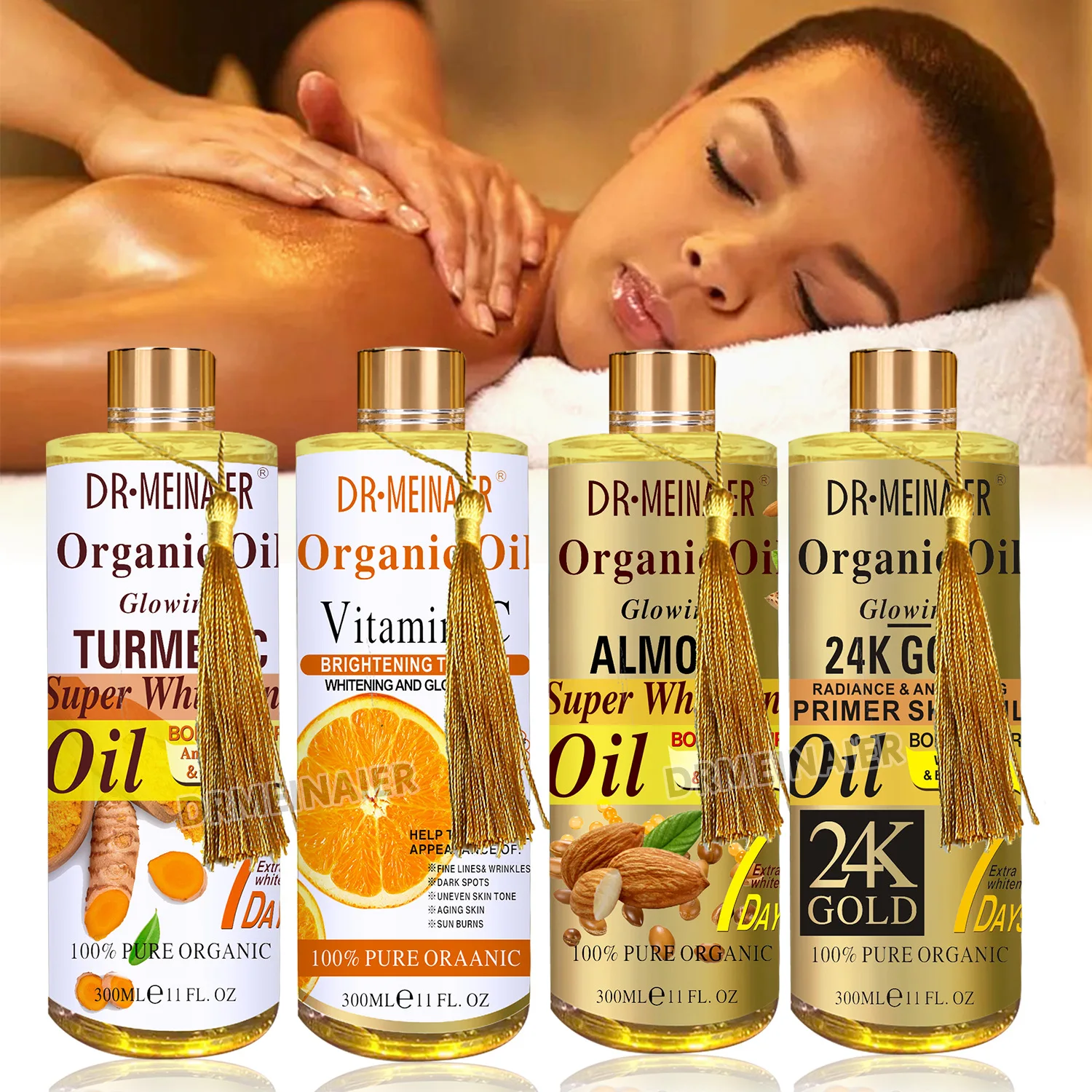 Hot Sale Vitamin C Massage Oil Turmeric Carrot Super Whitening Skincare Face& Body Massage Oil 300ml