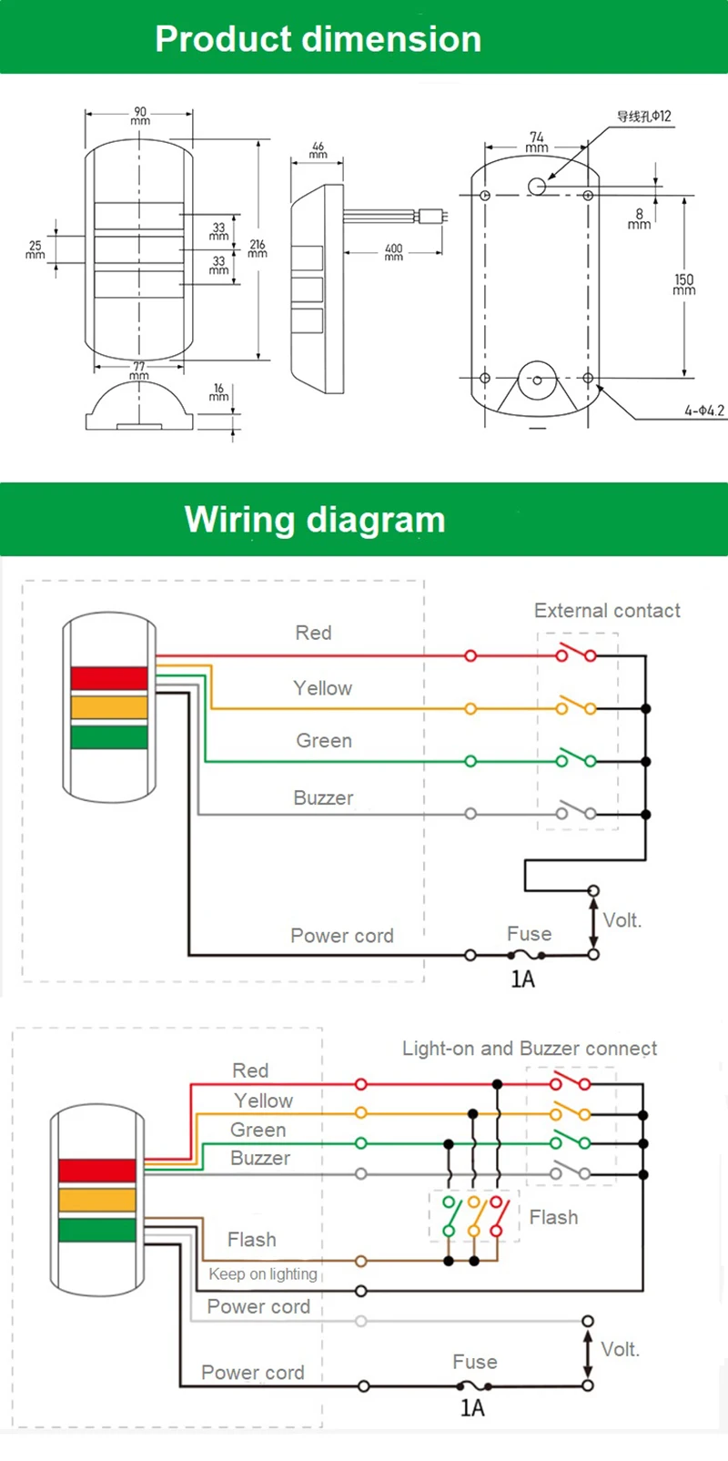 Hot Selling Wall Mount LED 24V 220V Steady Flashing Light Buzzer Warning Light for Mechanical Equipment