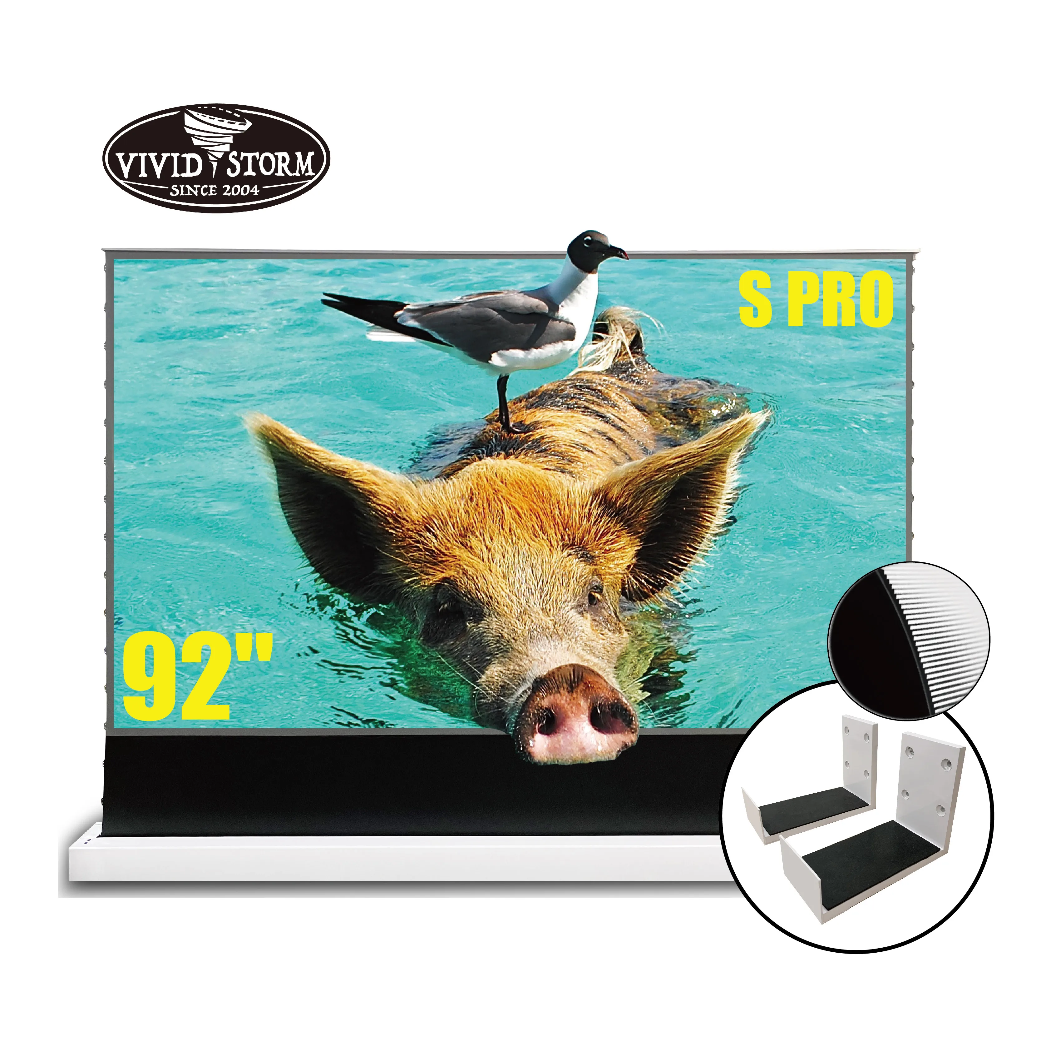VIVIDSTORM S PRO 92 inch UST ALR  motor CLR foldable  projector screen for Ultra short throw 4K UHD Laser TV with wall mount