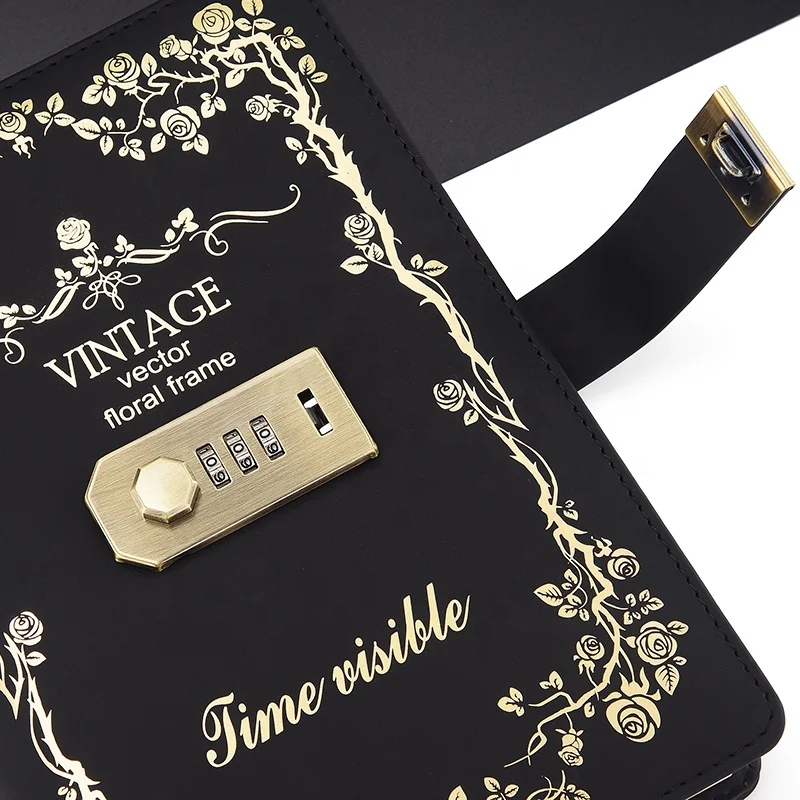 Retro Password Book Lock Diary Thickened Creative Account Book Student Notepad Stationery Notebook