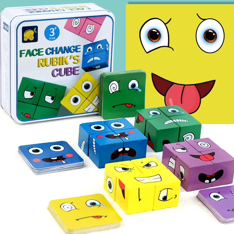 Amazon Hot Sale Production Wooden Education Expression Puzzle Building Wooden Blocks