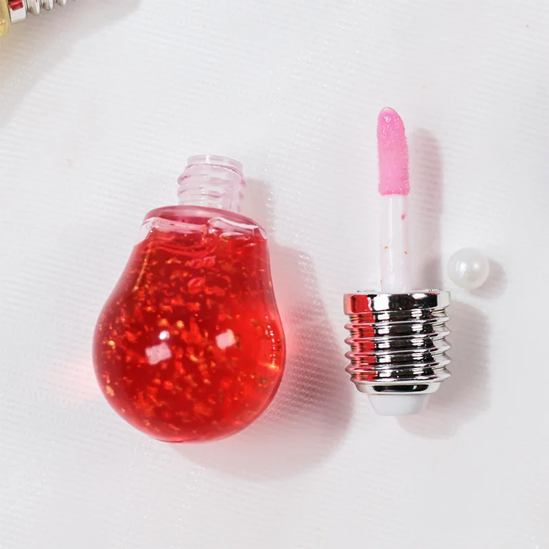 Mini light bulb lip gloss liquid lipstick lip care transparent fruit flavor lip oil no logo Makeupwholesale