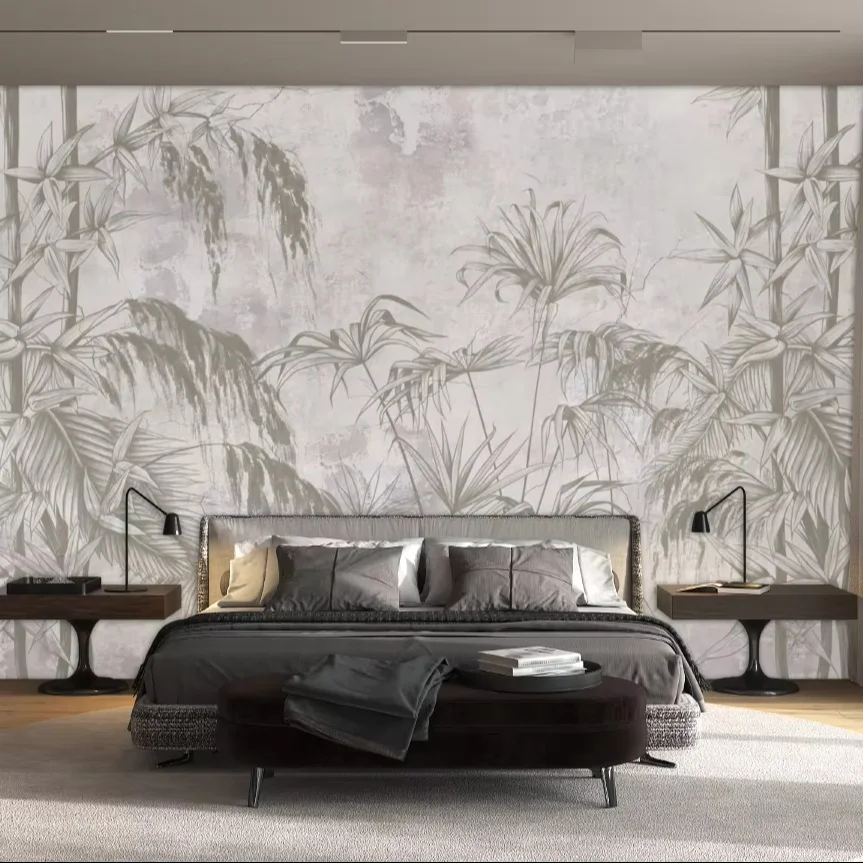 High Popularity Luxury Wall Paper Rolls custom tropical trees  grey wall paper 3d home decoration mural wallpaper free sample