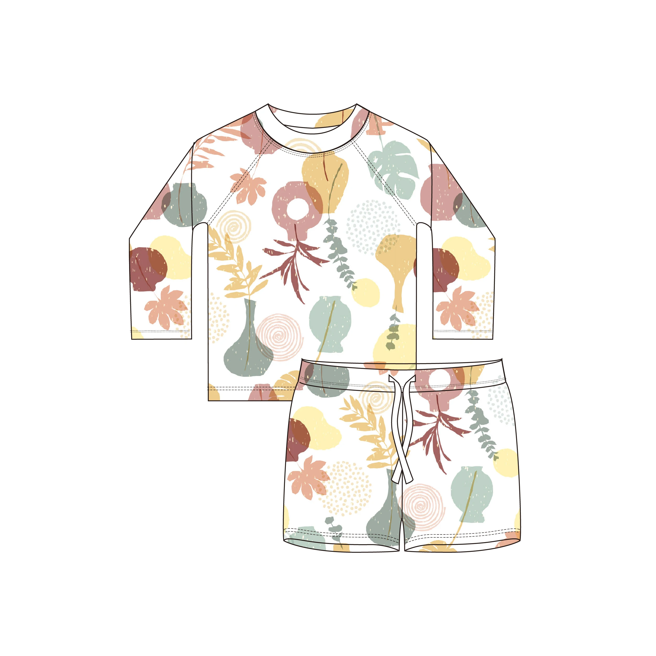 Summer Long Sleeve 2 PCS Cartoon Print Toddler Baby Children Kids Customized Swimwear Boys