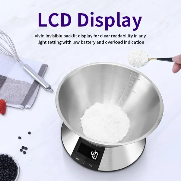 Custom balance de cuisine 5kgs detachable stainless steel multifunction food measuring digital kitchen scale with bowl