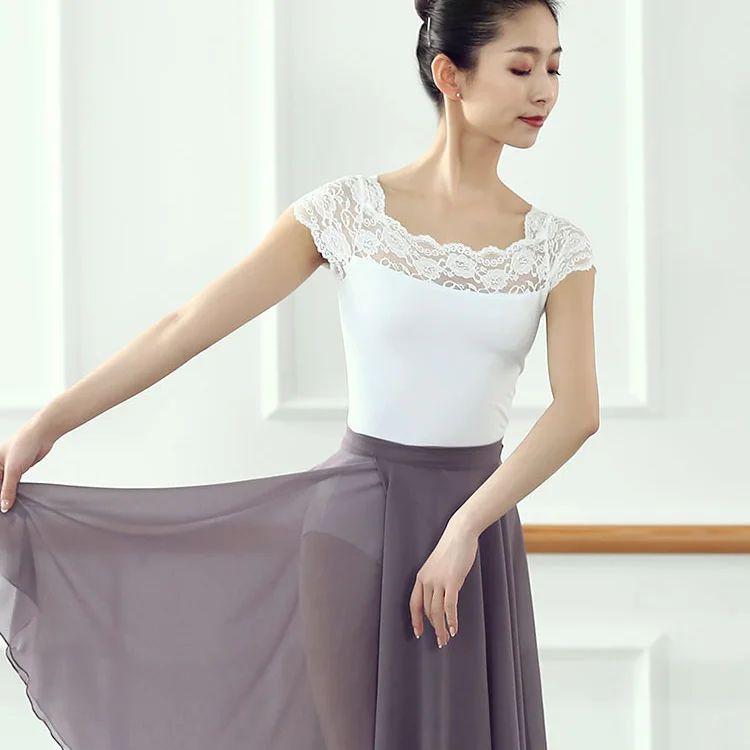 In Stock White Lace Short Sleeve Custom Leotard Woman