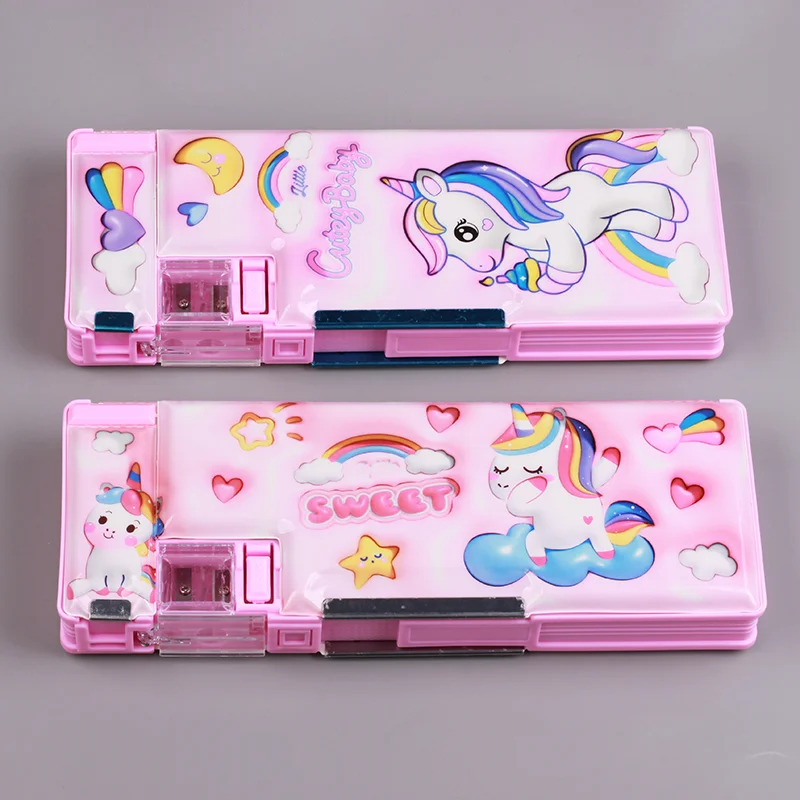 Cute cartoon unicorn kids stationery box, customizable school office stationery pencil case. Student Stationery Box