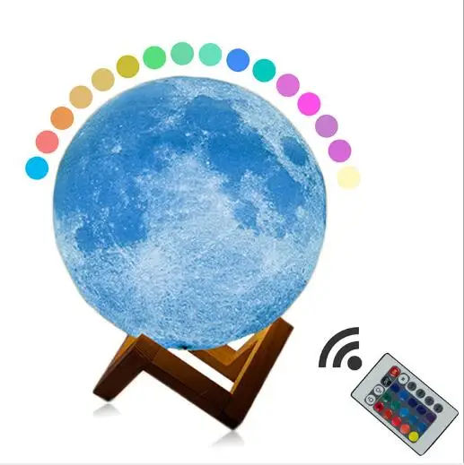 Smart Touch 16 Colors Print Earth Ball Led Luna Mood Shape Night Lamp Remote Control Decoration 3d 12cm Moon Light