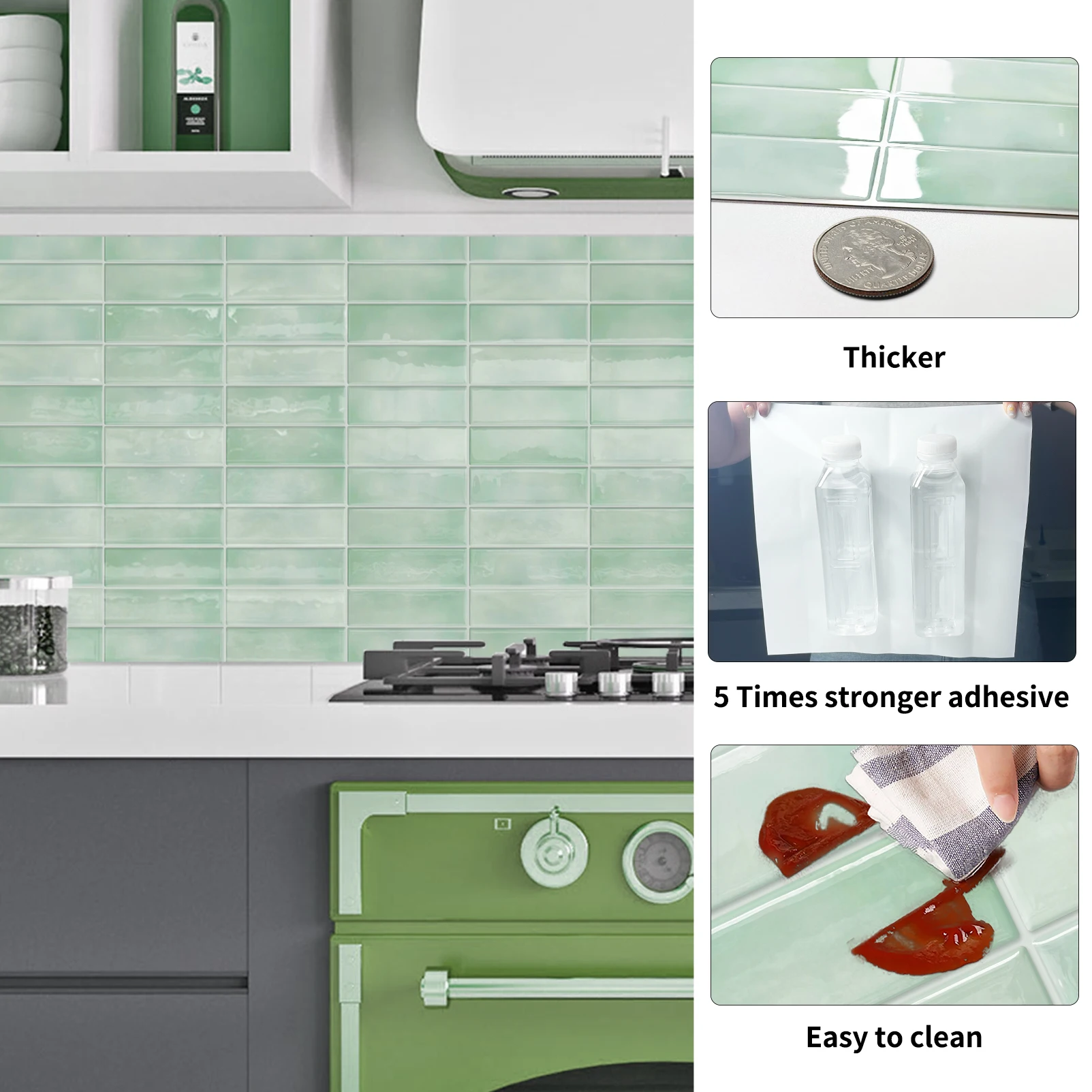 Home decoration  Green Wallpaper 3d Tiles Subway self adhesive Wall Tiles living room Kitchen Bathroom  Backsplash