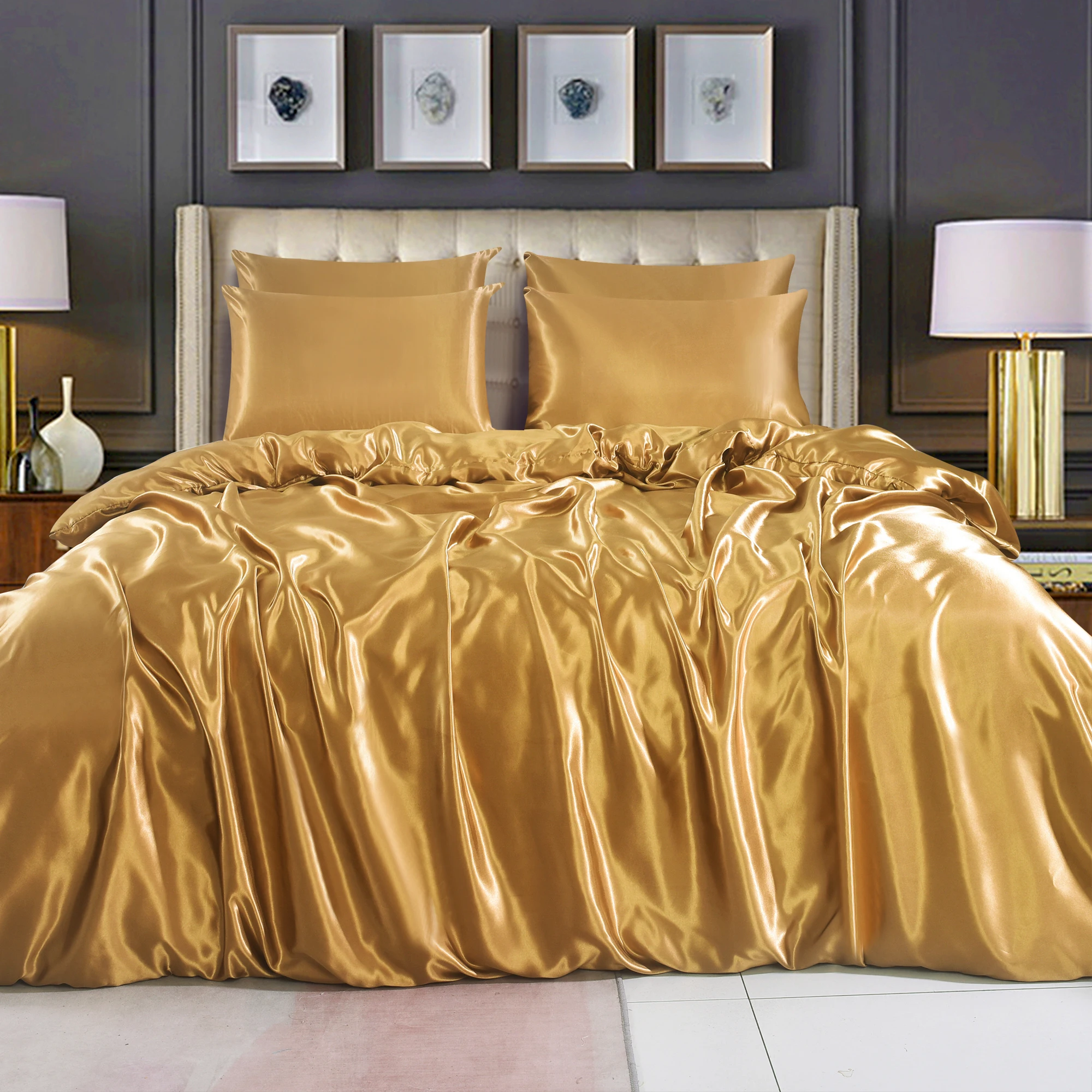 Wholesale 6 Piece Bedding Sheet Set Luxury Silky and Smooth Satin Bed Sheet Set for Home Use